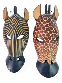 Pair Of Hand-Carved Kenyan Animal Masks