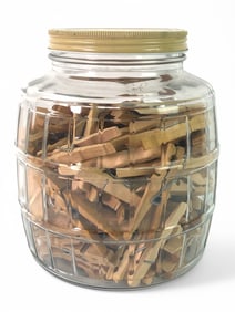 Vintage Glass Jar With Wooden Clothespins
