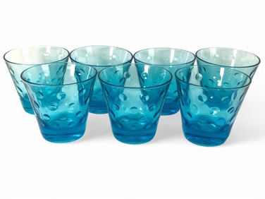 Set Of 7 Hazel Atlas Blue Capri Dot Glasses