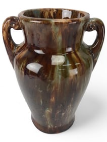 Dual-Handled Glazed Ceramic Vase