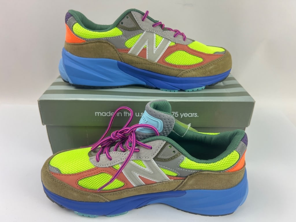 Action Bronson x New Balance M990AB6 ‘Baklava’ Sne: Action Bronson x New Balance M990AB6 ‘Baklava’ sneakers. Made in the USA collaboration, featuring multi-colored mesh, suede, and synthetic uppers, a signature ‘FuelCell’ foam midsole, and a du