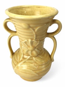 Yellow Ceramic Vase With Floral Design