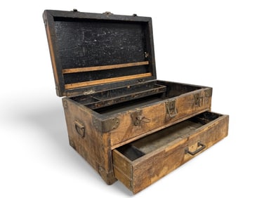 Primitive Large Wooden Box With Brass Hardware