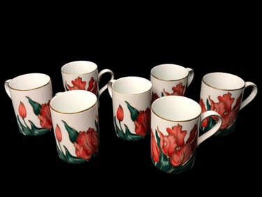 Set Of Seven Fitz And Floyd Tulipe Rouge Mugs