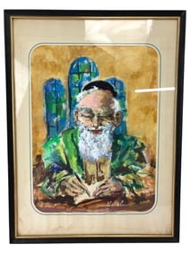 Rabbi Painting By Uskali Framed Artwork