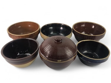 6 Vintage Mixed Stoneware Mixing Bowls