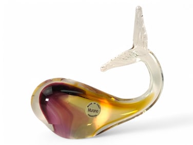 Murano Amber And Amethyst Art Glass Whale