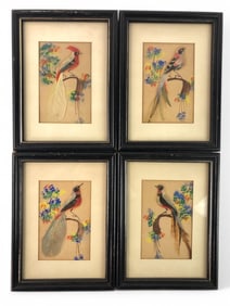 4 Vtg Handmade Mexican Feather Art Birds