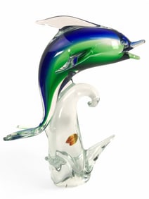 Vintage Murano Art Glass Dolphin on Wave Sculpture