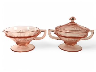 Heisey Glass Flamingo Pink Creamer & Sugar Bowl