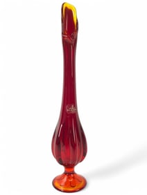 Vintage MCM Viking Glass Ruby Amberina Swung Vase