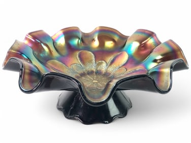 Dugan Carnival Glass Stippled Petal Footed Bowl