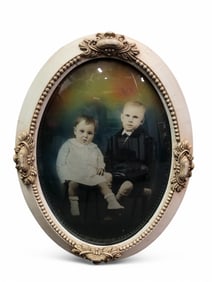 Antique Hand-Colored Photo in Bubble Glass Frame