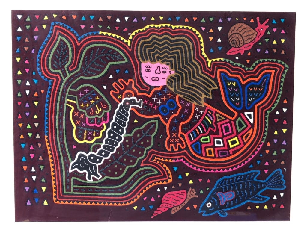 Vtg Framed Kuna Mola Textile Mermaid Folk Art (1 of 7)