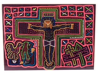 VTG Jesus Crucifix Kuna Mola Textile Folk Art