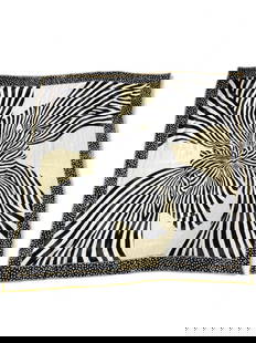 Vintage Pierre Balmain Handpainted 100% Silk Scarf: Vintage Pierre Balmain handpainted scarf made of 100% silk. Features black and white striped and polka dot patterns with a rope border. Approximate dimensions are 53" x 54".