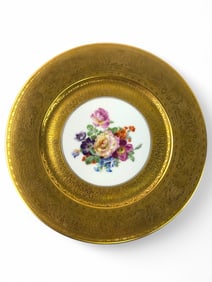 TK Thun Czech Gold Porcelain Plate W Floral Center