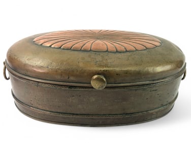 Vintage Mixed Metal Brass & Copper Oval Storage Bo
