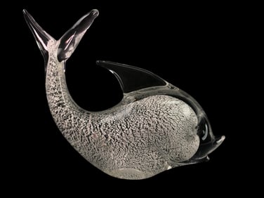 Signed Murano-Style Silver Fleck Art Glass Dolphin