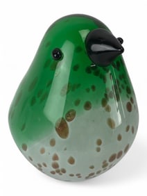 Green And Gold Art Glass Bird Figurine