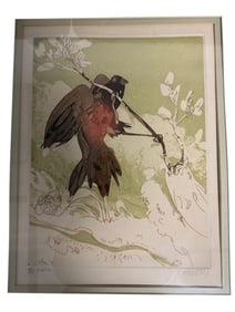 Robin Engraving Signed And Framed