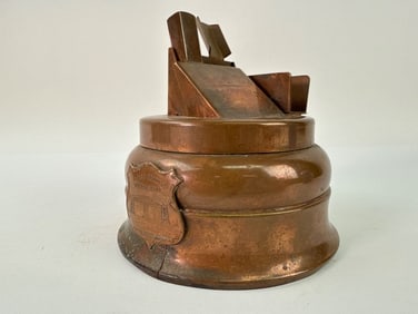 Vintage Copper Ashtray And Matchbox Holder