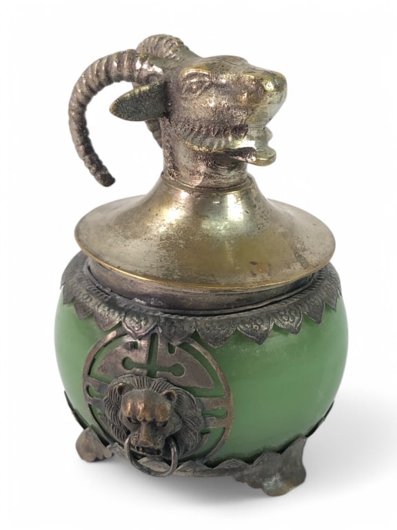 Vtg Chinese Jade Glass & Metal Incense Burner (1 of 10)