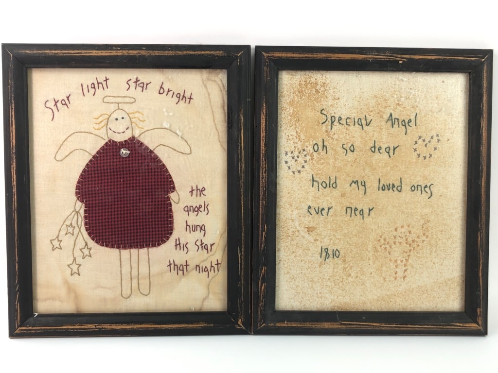Pair Of Framed Antique Folk Art Stitchings (1 of 7)
