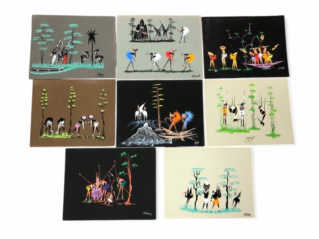 Set Of African Gouache Paintings On Paper (1 of 12)