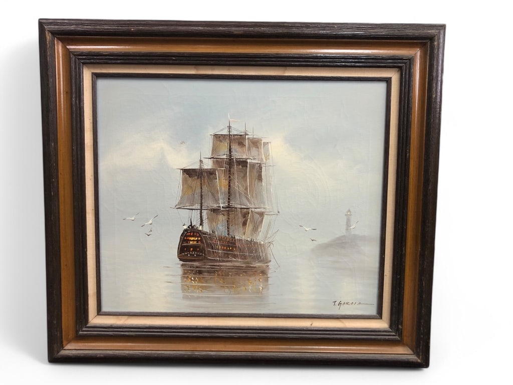 Signed T. Garcia Ship Artwork On Canvas (1 of 12)