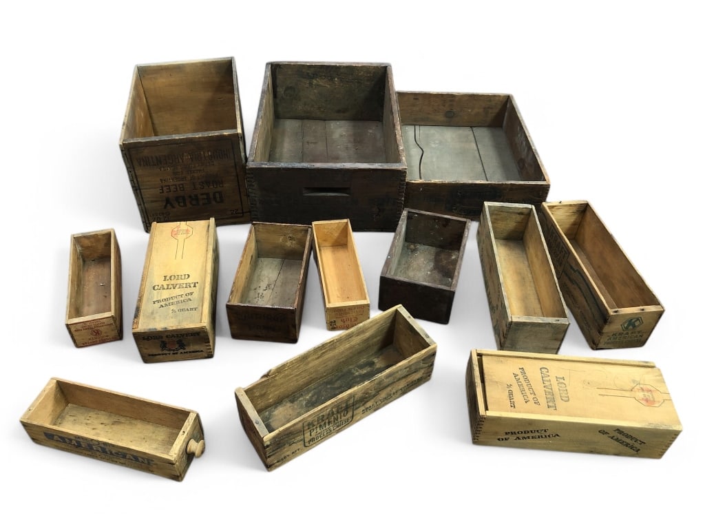 Lot Of 13 Vtg Ad Wood Boxes And Crates (1 of 10)