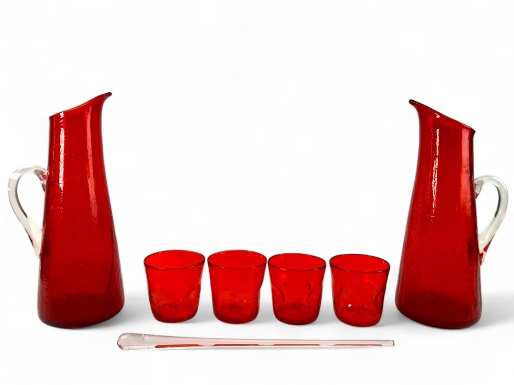 MCM Blenko Crackle Glass Pitcher Set (1 of 16)