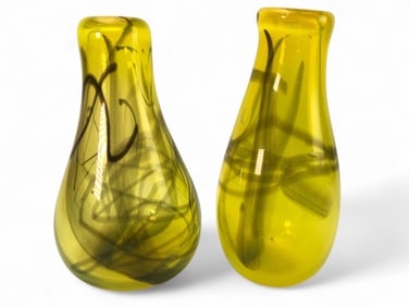 Handblown Yellow Glass Vases With Swirl