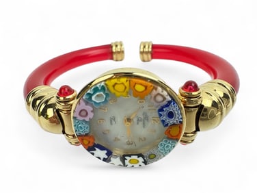 18k Gold Plate Murano Glass Millefiori Watch