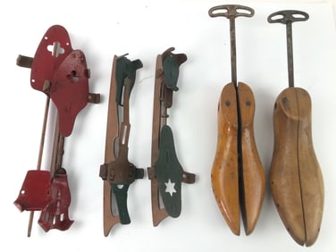 Vtg Wooden Shoe Forms And Ice Skates