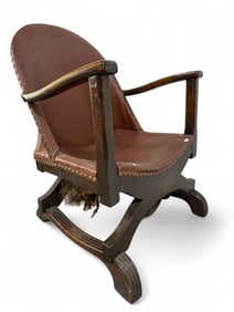 Antique Low Seat Leather Arm Chair