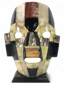Stone And Shell Mosaic Mask On Stand