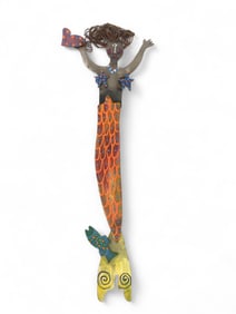 Signed 2010 Painted Metal Mermaid Sculpture