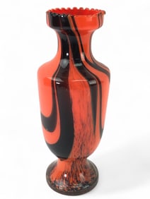 Orange And Black Art Glass Vase