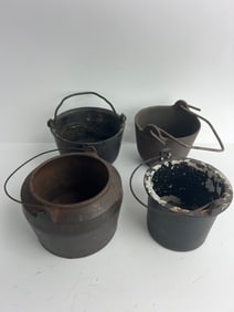 Four Cast Iron Pots With Gate Marks