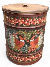 Handpainted 19-Inch Decorative Barrel With Lid