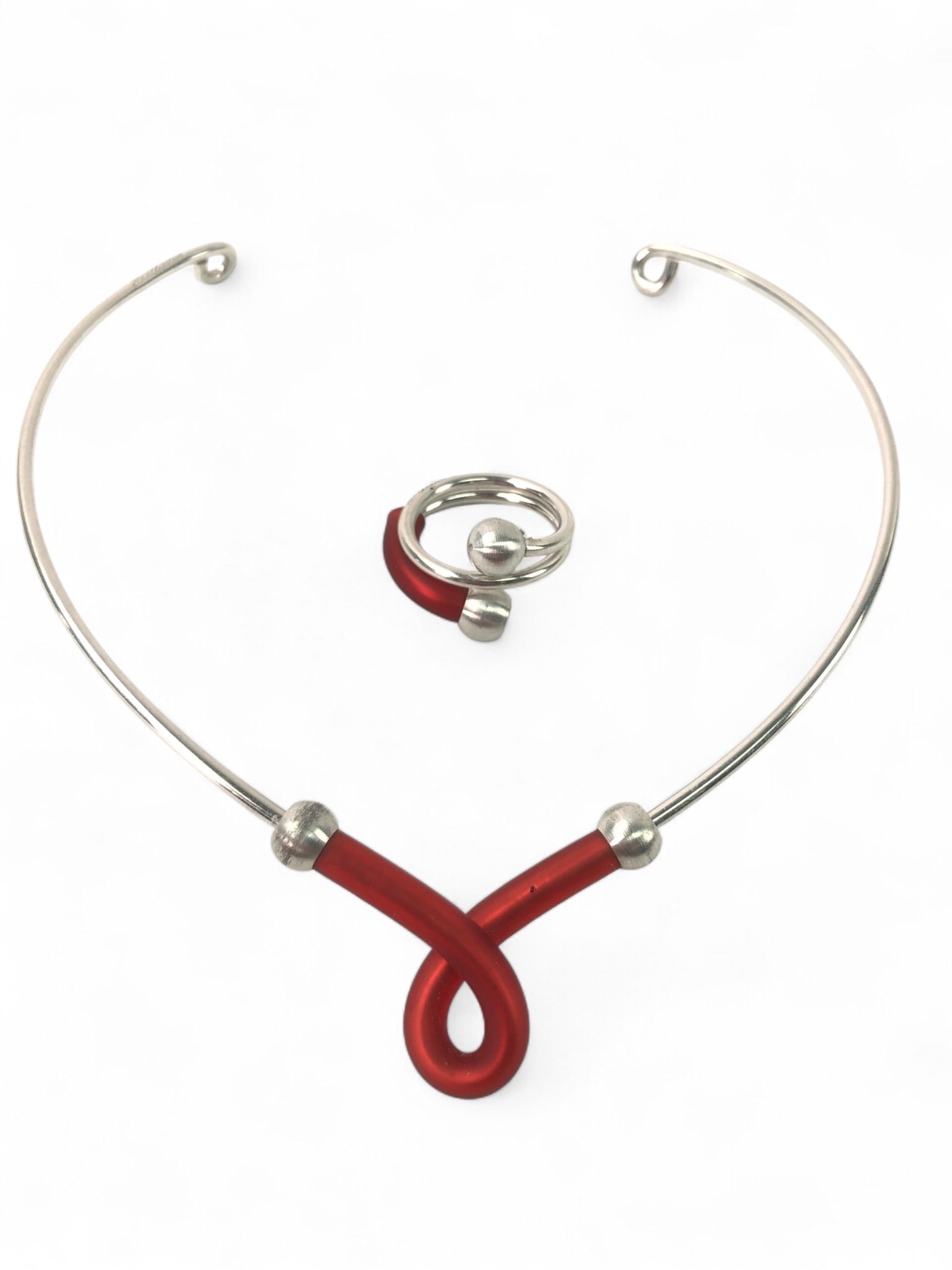 Modernist Silver And Red Jewelry Set (1 of 8)