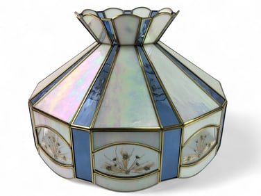 Blue & Opalescent Stained Glass Panel Shade