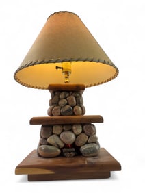 Rustic Stone And Wood Table Lamp