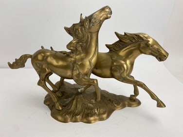 Brass Sculpture Of Two Running Horses