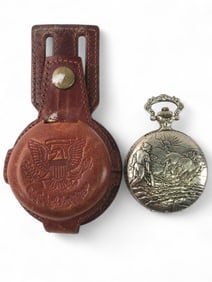 Vtg Pocket Watch With Leather Pouch