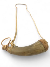 Vtg Powder Horn With Leather Strap