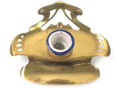 Vtg Brass Pen Stand With Ink Well