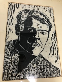 Framed Black-And-White Woodcut Portrait