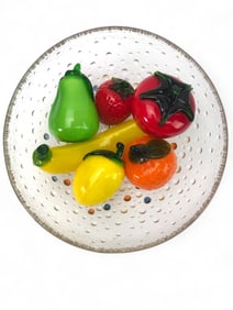 Murano Style Glass Fruit And Bowl Set